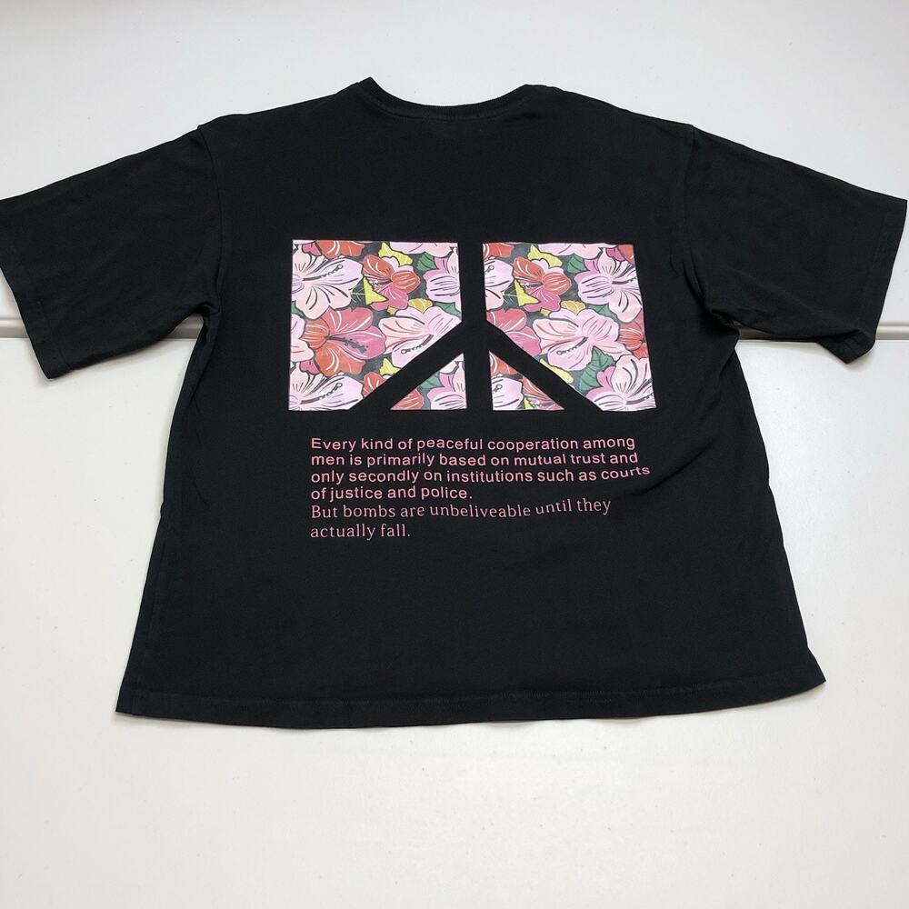 Veraf Unisex Black Short Sleeve T Shirt Logo Floral Peace Size Medium